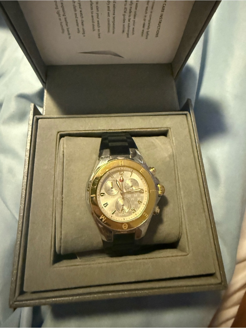 Michele CSX Chronograph Watch Black Rubber Strap Needs Battery